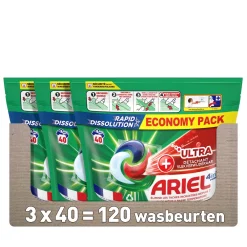 New Ariel Pods+ Vloeibaar Wasmiddelcapsules + Ultra Vlekverwijderaar - 3 X 40 Wasbeurten - 120 Wasbeurten