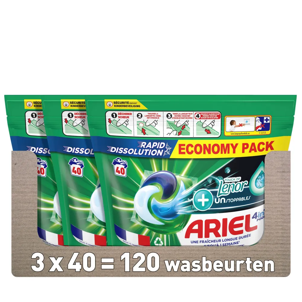 Shop Ariel Pods+ Vloeibaar Wasmiddelcapsules + Touch Van Lenor Unst Color - 3 X 40 Wasbeurten - 120 Wasbeurten