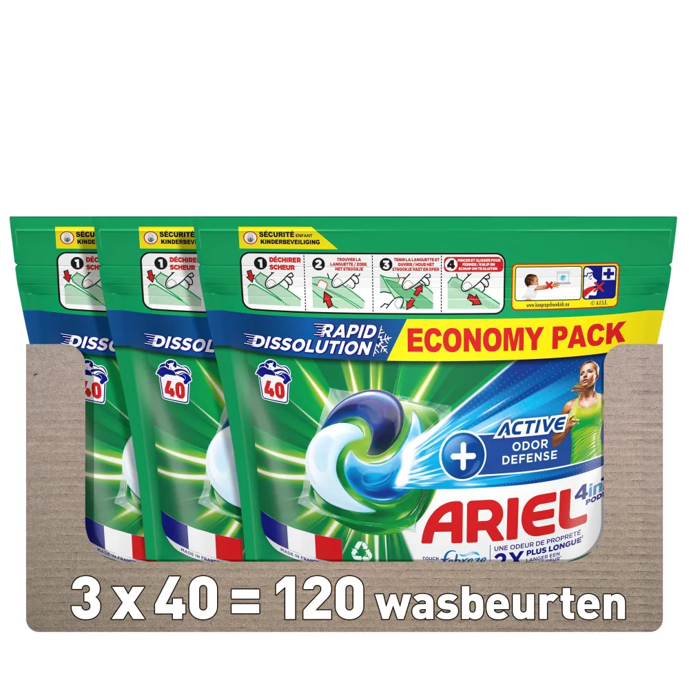 Shop Ariel Pods+ Vloeibaar Wasmiddelcapsules + Actieve Geurbestrijding- 3 X 40 Wasbeurten - 120 Wasbeurten