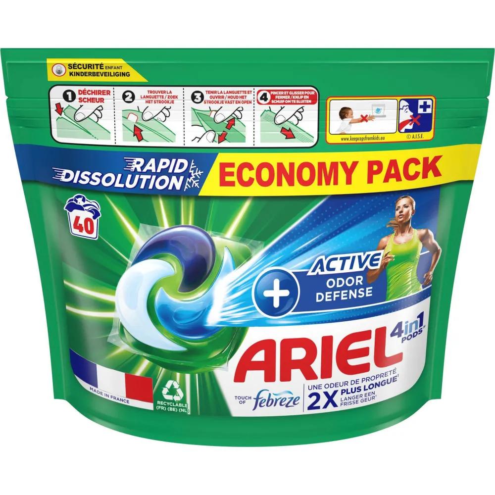 Shop Ariel Pods+ Vloeibaar Wasmiddelcapsules + Actieve Geurbestrijding- 3 X 40 Wasbeurten - 120 Wasbeurten