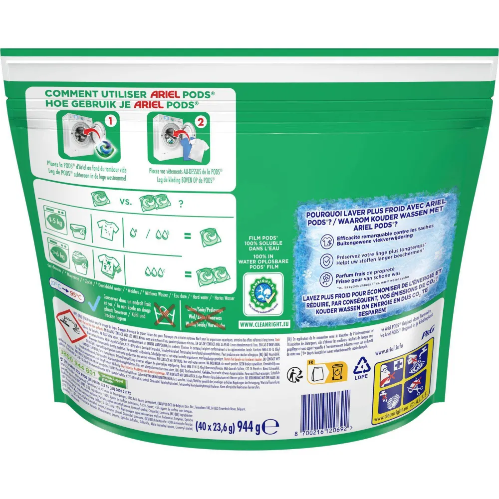 Shop Ariel Pods+ Vloeibaar Wasmiddelcapsules + Actieve Geurbestrijding- 3 X 40 Wasbeurten - 120 Wasbeurten