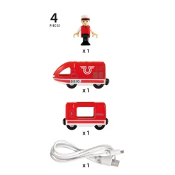 Houten Oplaadbare Rode Passagierstrein Met Usb Kabel - 33746|Brio Sale