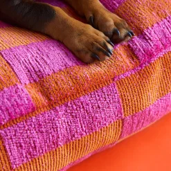 Cheap Dogguo Hondenkussen Jacquard Blok Patroon Oranje En Magenta Maat L