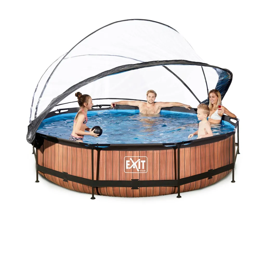 Frame Pool O360X76Cm Houtbruin Met Overkapping|EXIT Flash Sale