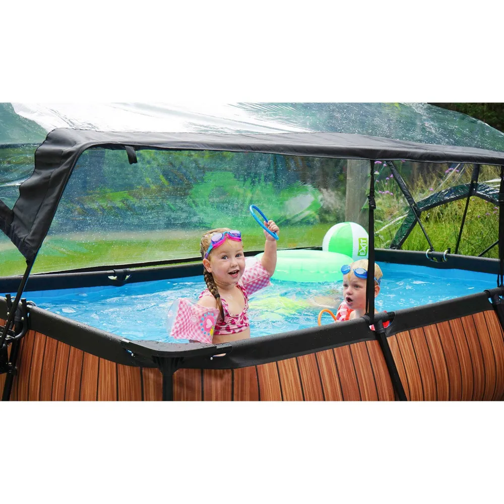 Wood Zwembad 300X200X65Cm Met Overkapping En Filterpomp Bruin|EXIT Fashion