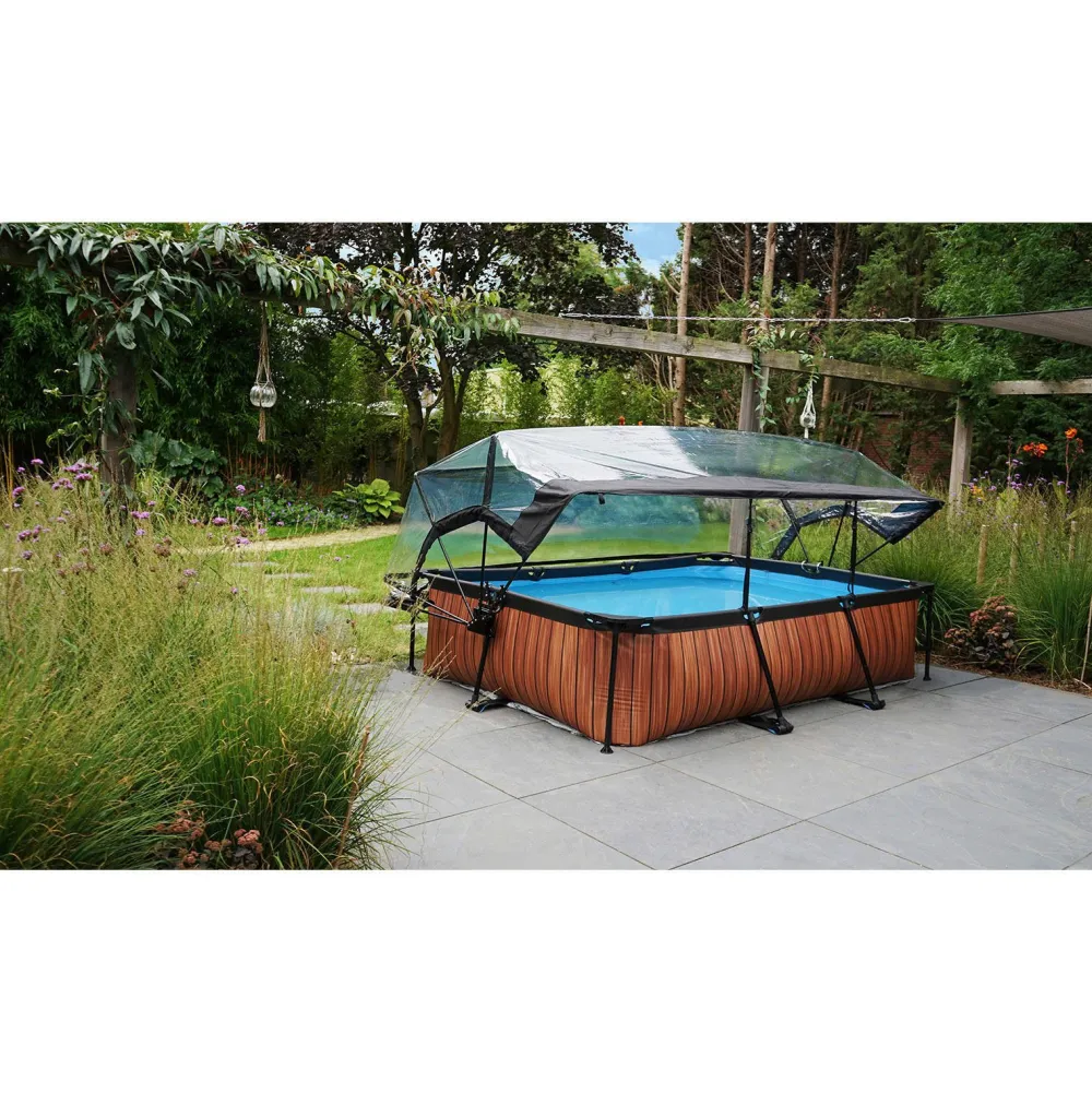Wood Zwembad 300X200X65Cm Met Overkapping En Filterpomp Bruin|EXIT Fashion