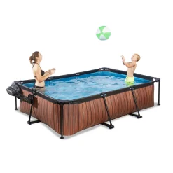Wood Zwembad 300X200X65Cm Met Overkapping En Filterpomp Bruin|EXIT Fashion