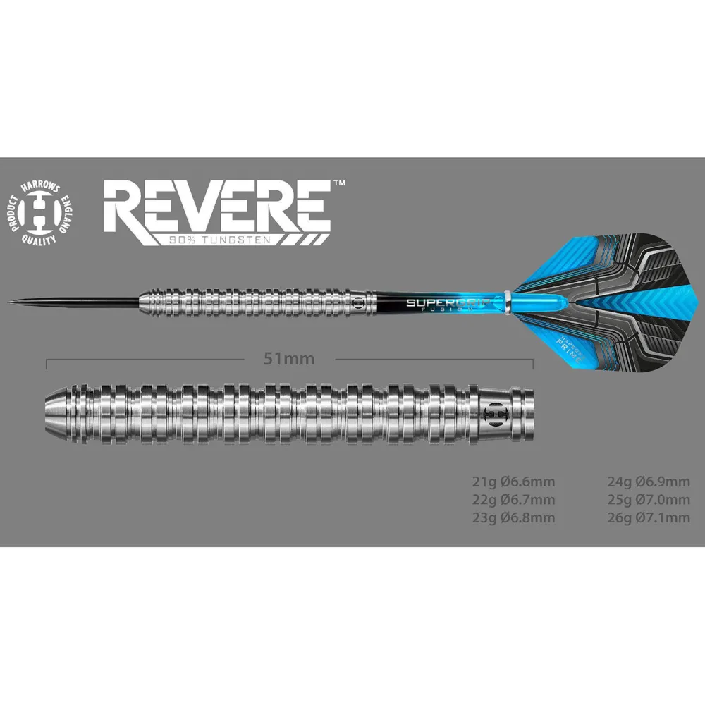 Revere 90% Tungsten Steeltip Dartpijlen (23 Gram)|Harrows New