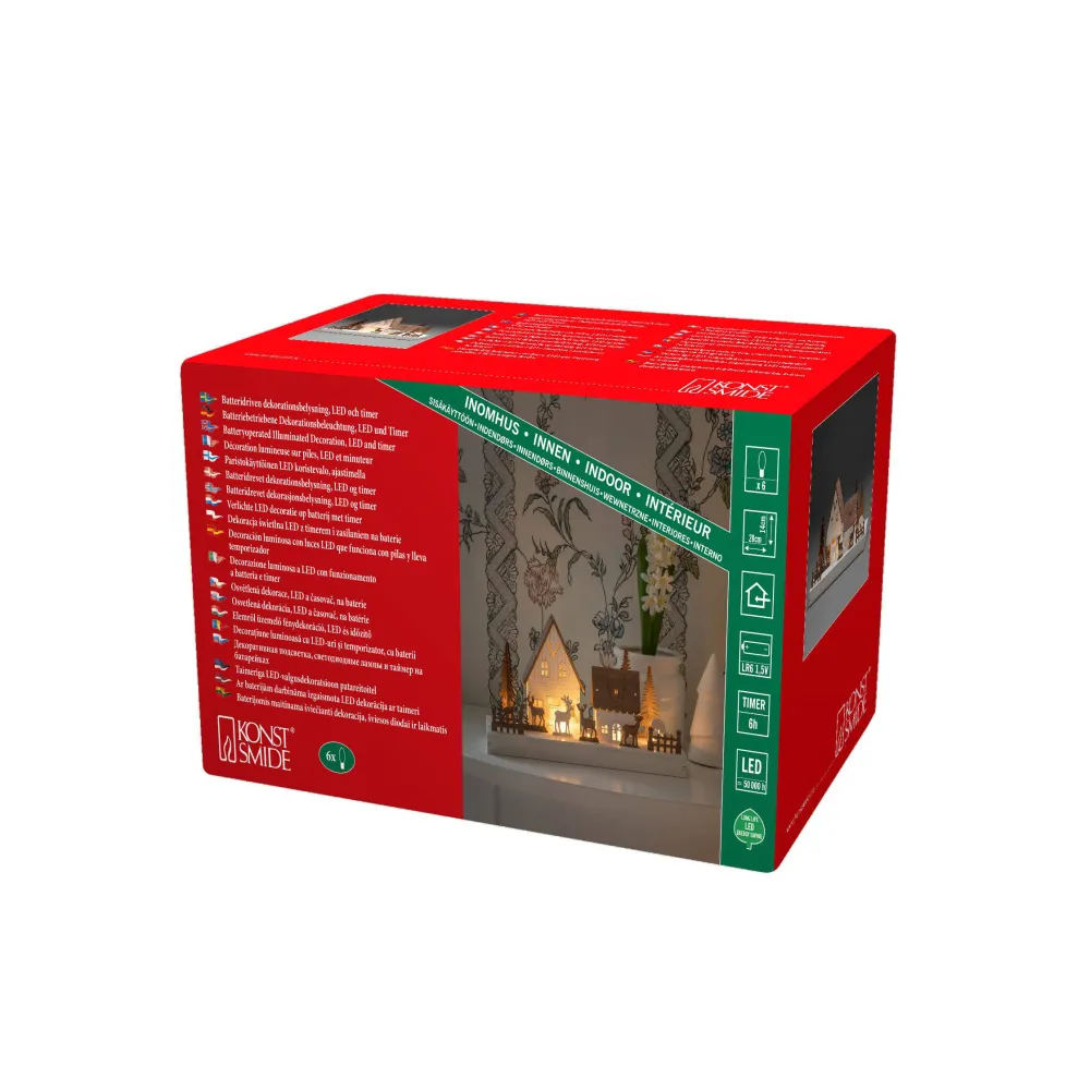 Clearance Konstsmide Silhouet Huis En Reedieren (Op Batterij Met Timer) (14X28 Cm) (6 Led)