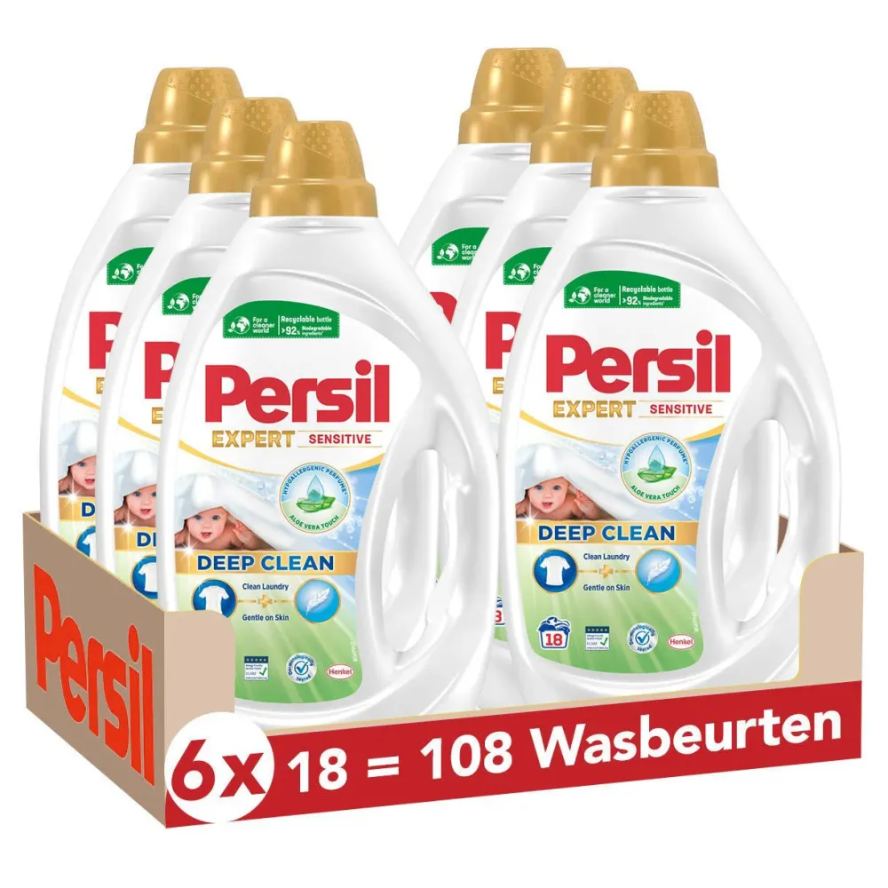 Sale Persil Sensitive Gel - Vloeibaar Wasmiddel - Baby En Gevoelige Huid - Voordeelverpakking - 6 X 18 Wasbeurten - 108 Wasbeurten