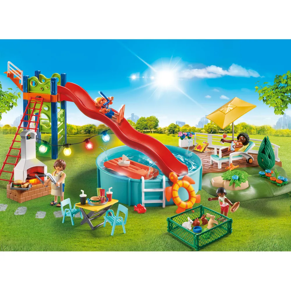 City Life Zwembadfeest Met Glijbaan 70987|Playmobil Clearance