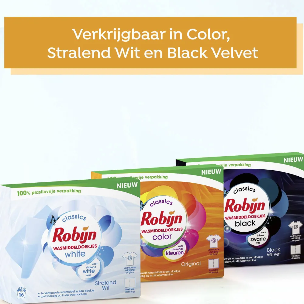 Cheap Robijn Classics Stralend Wit Wasmiddeldoekjes - 4 X 16 Wasstrips - Voordeelverpakking - 64 Wasbeurten