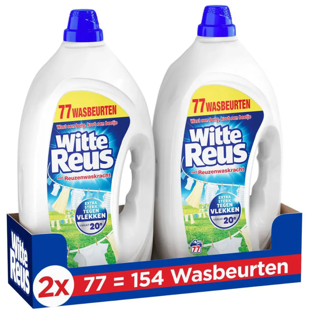 Shop Witte Reus Gel - Vloeibaar Wasmiddel - Witte Was - Voordeelverpakking - 2 X 77 Wasbeurten - 154 Wasbeurten