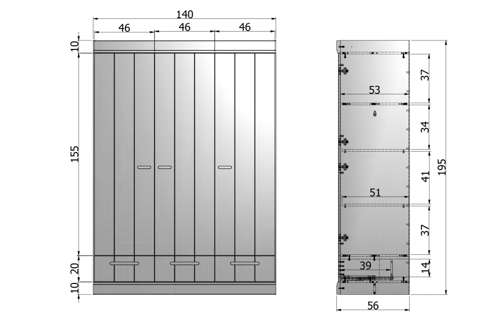 Outlet Woood Connect Kast 3-Deurs Met Lade - Grenen - Wit - 195X140X53